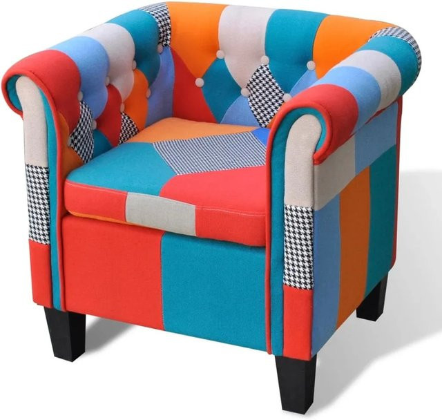 vidaXL Sessel Modell 3 mit Patchwork-Design in Multicolour, Stoffbezug und Holzgestell, B/T/H: 60,5 x 68,5 x 65 cm - Bild 1