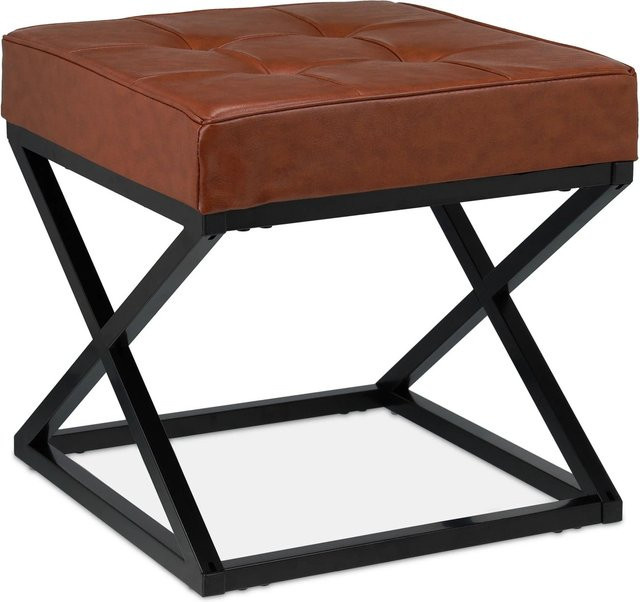 Relaxdays Sitzhocker Cube aus Eisen und Kunstleder in Schwarz und Braun, B/T/H: 41 x 41 x 41 cm - Bild 1