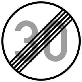 ADCO Verkehrszeichen VKZ.278-30 Ronde Ende 30 km/h in Weiß aus Aluminium mit Durchmesser: 60 cm - Bild 1