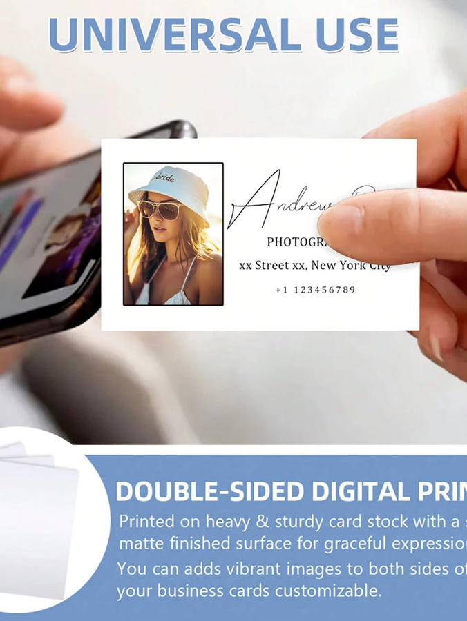 Personalisierte Visitenkarten in Weiß mit Logo und Social Media Informationen im modernen Vintage Design - Bild 3