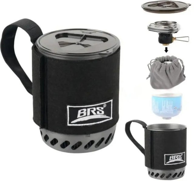 BRS 61 Jet Boil Camping-Kochtopf mit Wärmetauscher und Gaskocher in Schwarz - Bild 1