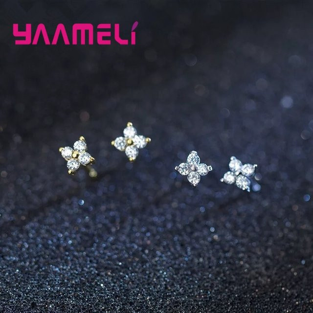 YAAMELI Ohrstecker 925 Silber, Kleeblatt, Zirkonia, Damen, Mädchen - Bild 1