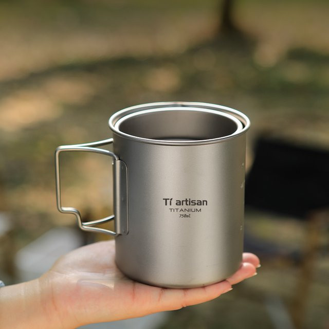 Tiartisan Titan faltbare Kaffeetasse mit Deckel, Silber, 750 ml - Bild 1