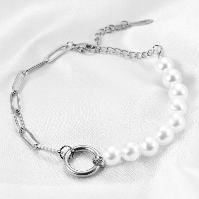 Wucifang Jewelry Armband, 304 Titanstahl, Imitationsperle, silber, Damen - Bild 1
