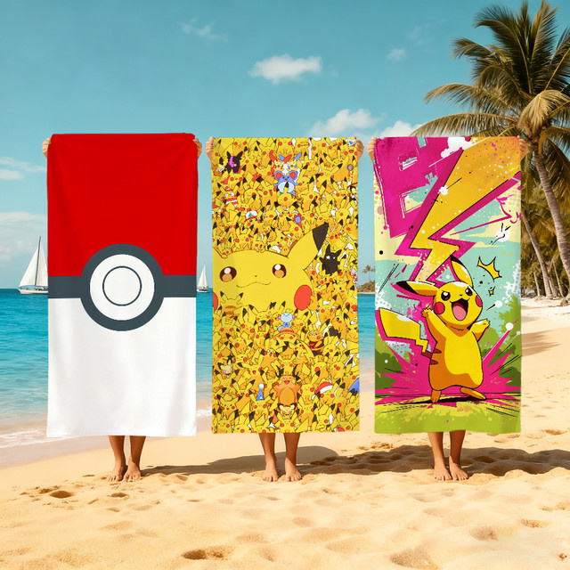 Potdemiel Pikachu Handtuch aus Mikrofaser, schnell trocknend und weich, Farbe: Rot, B/H: 70 x 140 cm - Bild 1