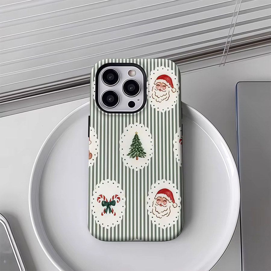 Weihnachten mit Streifen Handyhülle für iPhone 17 16 15 14 13 12 Pro Max Plus mit doppelschichtiger Rückseite in Multicolour - Bild 2