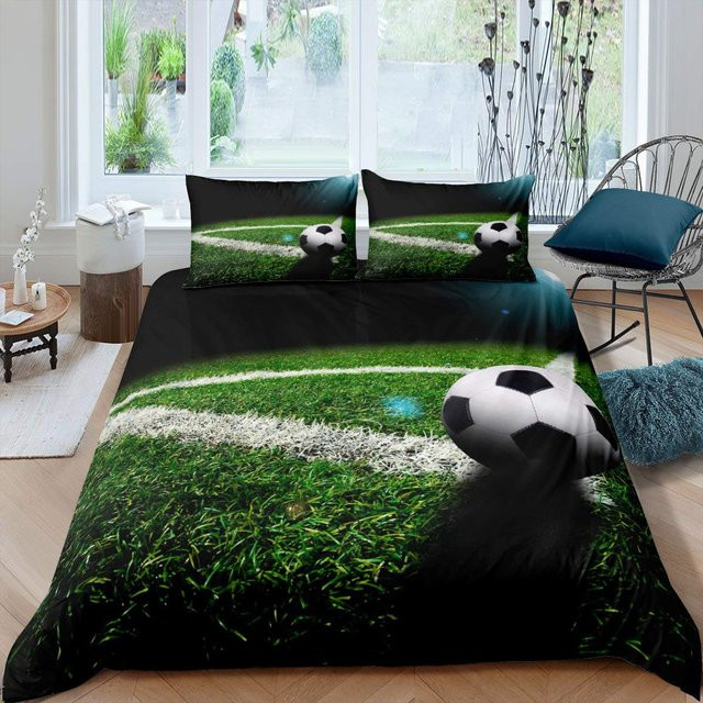 Binchi Fitness Bettwäscheset Fußballfeld in Grün mit Bettbezug und Kissenbezug aus Polyester, B/H: 260 x 220 cm - Bild 1