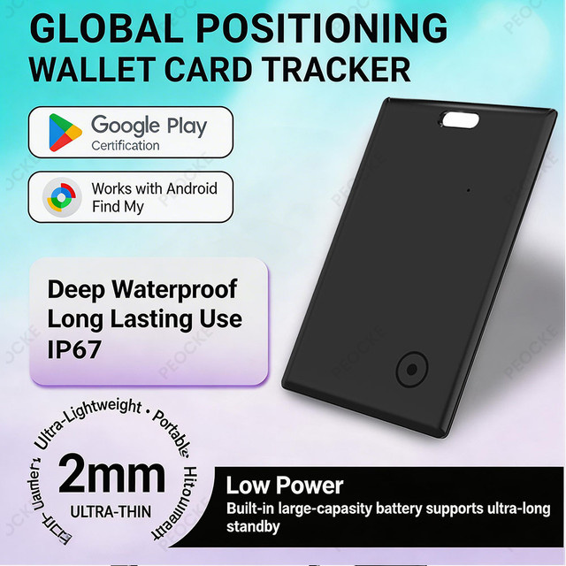 Peocke Smart Tag Geldbörsen-Tracker Karte in Schwarz kompatibel mit Google Find My Device via Bluetooth - Bild 1