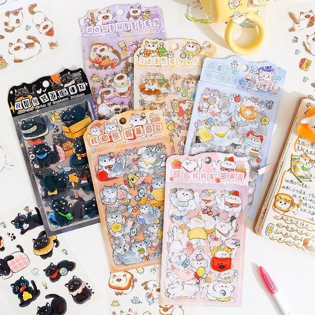 TWBEB Katzen-Aufkleber Set, Kawaii-Cartoon-Dekoration für Tagebuch und Planer, wasserfest, Mehrfarbig - Bild 1