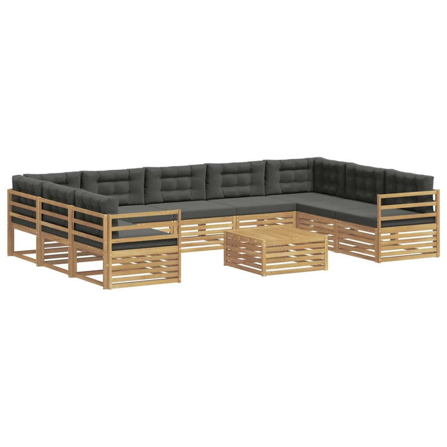 vidaXL Outdoor-Sofagarnitur aus Massivholz Akazie mit 10 Kissen in Anthrazit, Grau und Weiß - Bild 2