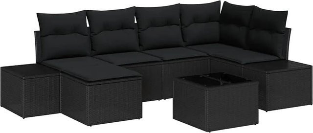 vidaXL Garten-Sofa-Set aus Poly-Rattan in Schwarz, 6-teiliges L-Shape Lounge-Set mit Kissen und wetterfestem Metallgestell - Bild 1