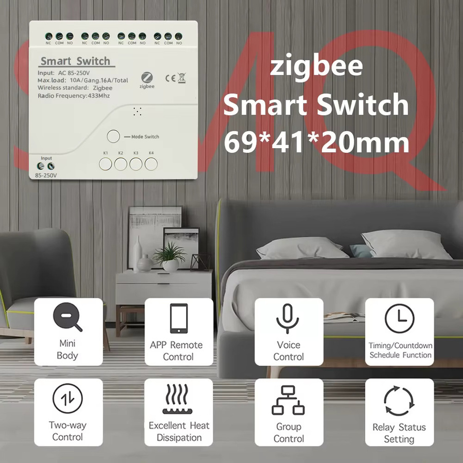 Scimagic Smart Switch Tuya Zigbee Modul mit 4 Kanälen in Weiß für App-Fernsteuerung und Kompatibilität mit Alexa und Google Assistant - Bild 2
