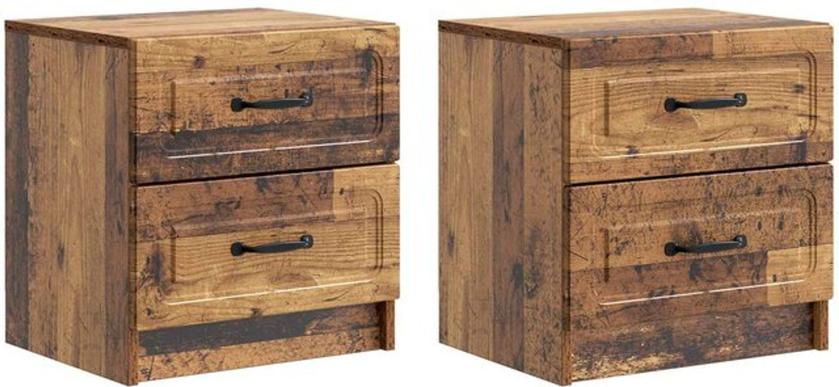 Set aus 2 Nachttischen vidaXL aus Holzwerkstoff im Retro Industrial Design, Braun, B/T/H: 43 x 34,5 x 44,5 cm - Bild 1