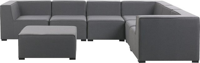 Beliani Lounge Set AREZZO in Dunkelgrau mit Ottoman und Kissen, L-Form für Garten und Terrasse, B/T/H: 250 x 320 x 65 cm - Bild 1