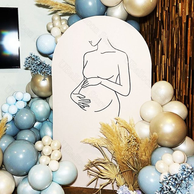 Aufkleber mit Motiv einer schwangeren Frau für Babypartys und Gender Reveal Dekoration in Gold und Weiß - Bild 1