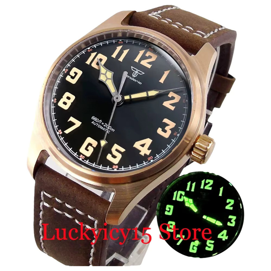 Tandorio Armbanduhr Automatik, Edelstahl, 39 mm, Lederarmband, Schwarz - Bild 5