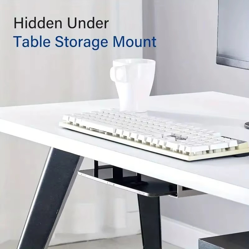 BEISHI Laptophalterung aus Metall in Weiß zur Montage unter dem Schreibtisch für MacBook, Mac Mini und Tastatur mit kratzfestem Silikonregal - Bild 3