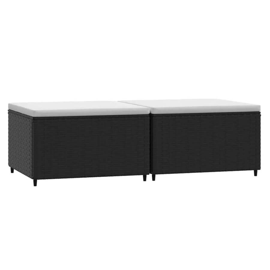 vidaXL Gartenhocker Set aus Polyrattan mit Kissen, 2 Stück, Schwarz - Bild 2