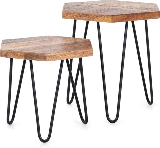 byLIVING Zweisatztisch ELEA aus Mangoholz und Metall, braun/schwarz, B: 45 cm, T: 40 cm, H: 45/55 cm - Bild 1