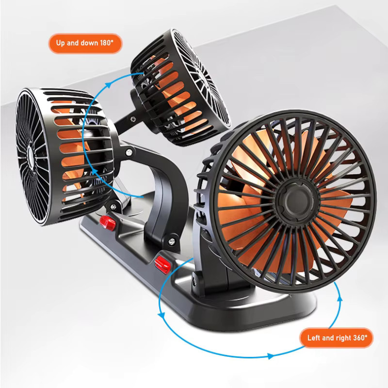 Lenovo Mini Autoventilator in Schwarz mit 360 Grad Verstellbarkeit und 3 Köpfen, elektrischer USB/12V/24V Ventilator mit 2 Geschwindigkeiten für Auto, Schreibtisch und Zuhause - Bild 5
