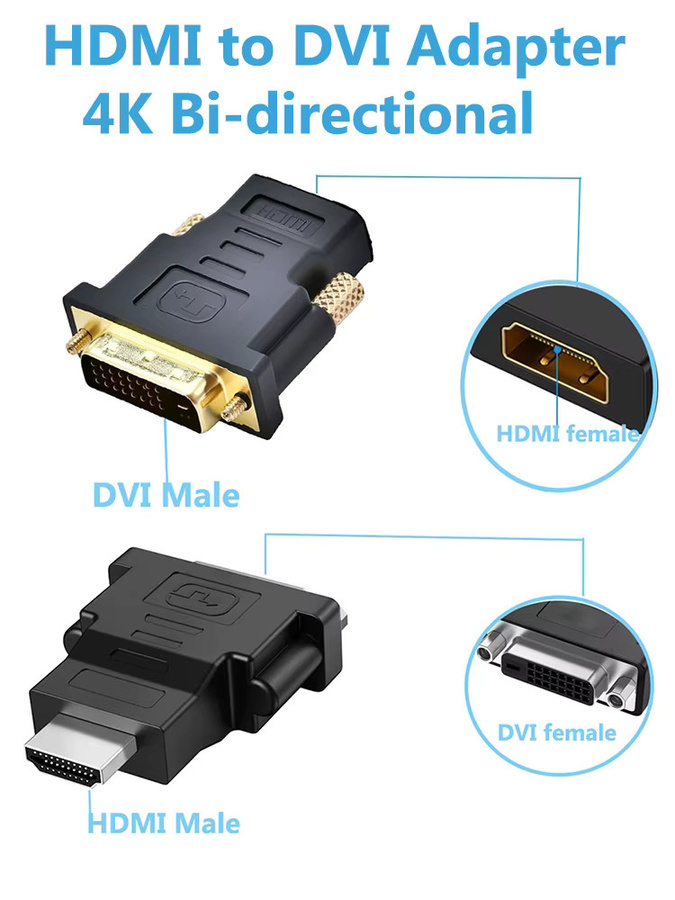 Genda Bidirektionaler DVI zu HDMI Adapter, 1080P HDMI DVI Kabelkonverter, Schwarz - Bild 5