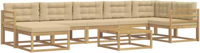 vidaXL Outdoor-Sofagarnitur aus Akazienholz in L-Form mit 8 Teilen, Weiß und Beige - Bild 1