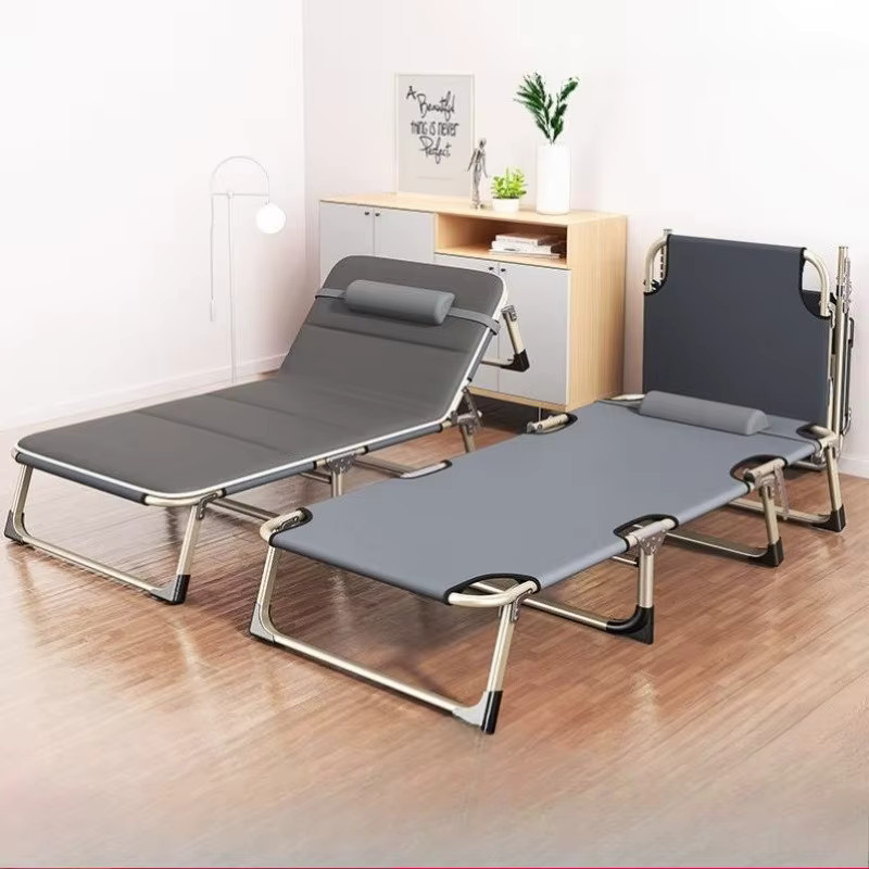 Klappbares 1-Personen-Bett aus Metall mit grauem Kunstlederbezug - Bild 1
