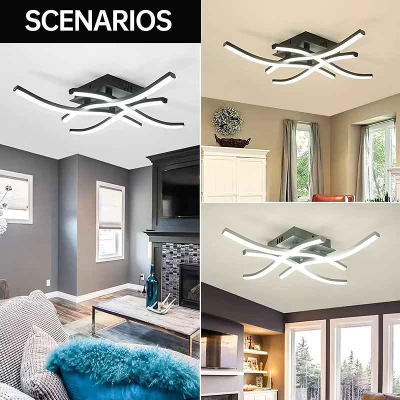 LCMKR LED-Deckenleuchte in Schwarz mit gebogenem Wellendesign, dimmbar und mit einstellbarer Farbtemperatur (CCT) für Schlafzimmer, Esszimmer, Flur oder Balkon - Bild 5