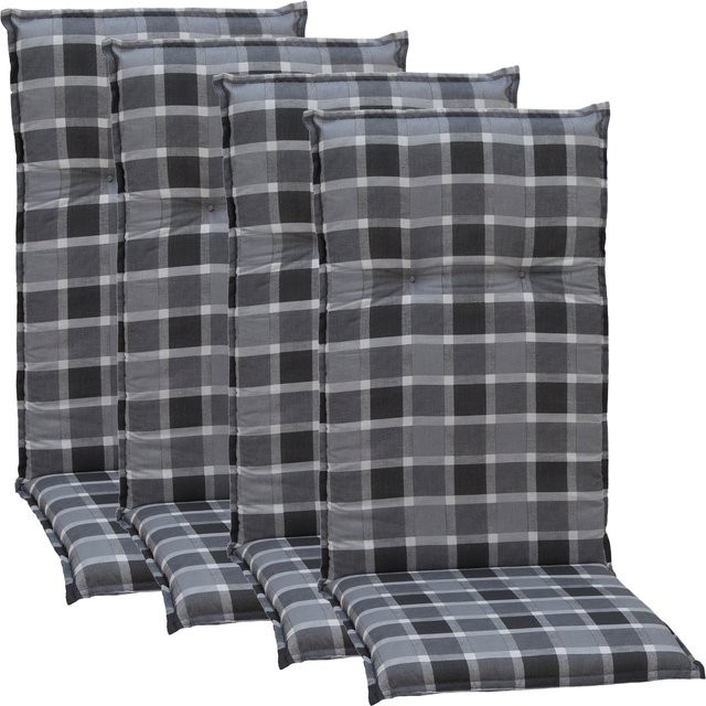 NYVI Gartenstuhl-Auflage Barcelona Hochlehnerauflage für Gartenstühle 4er Set Grau Anthrazit Karo - Bild 1