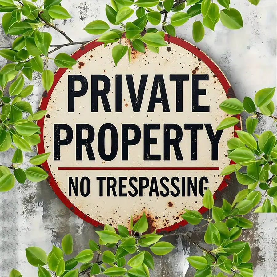 Rundes Vintage-Schild aus Aluminium von Potdemiel Private Property No Trespassing in Weiß, Durchmesser: 20 cm - Bild 4
