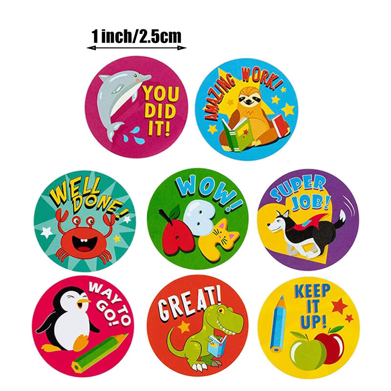 500 Stück Kinder Cartoon Ermutigung Aufkleber mit niedlichen Tier-Motiven in Multicolour für DIY Belohnungen und Lernspielzeug - Bild 3