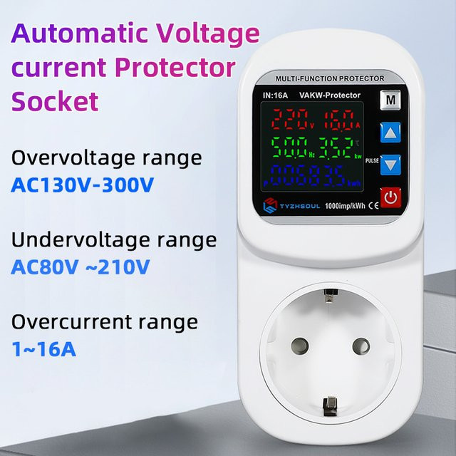 Automatische Überspannungsschutz Steckdose mit einstellbarem Timer und Strommessung für AC 110 V 220 V, Farbe: Weiß - Bild 1