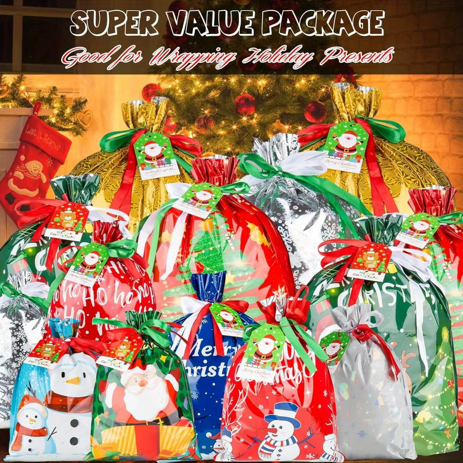 33 Geschenktüten mit Weihnachtsmotiv in verschiedenen Farben und Größen mit Kordelzug aus Papier - Bild 4