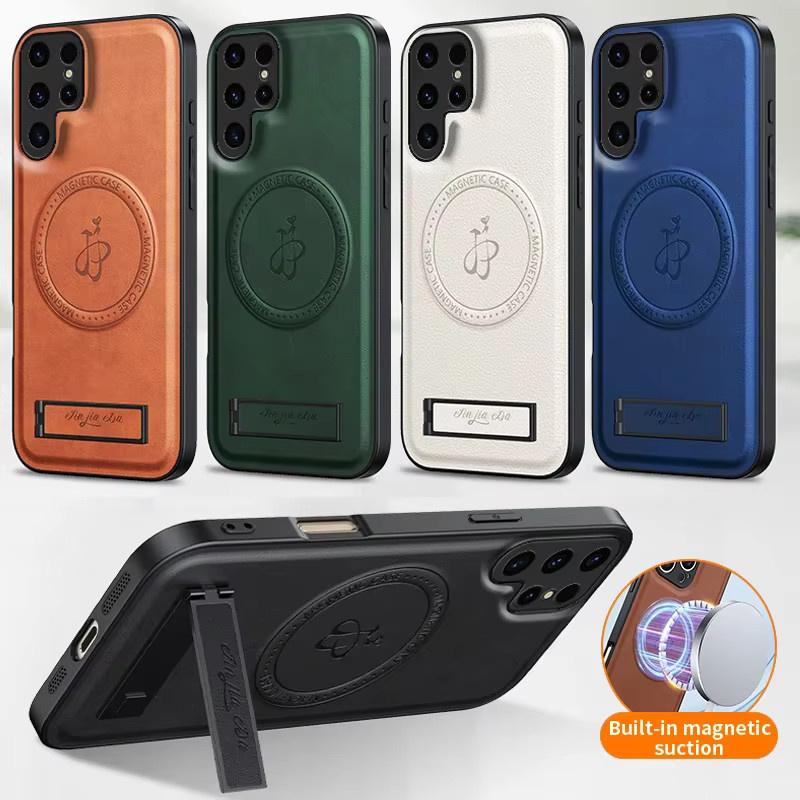 Magnetische Leder Softcase-Hülle für Samsung Galaxy S22 S23 S24 S25 S26 Ultra und S21 S22 S23 S24 S25 S26 FE Modelle in Schwarz mit kabelloser Ladefunktion - Bild 3