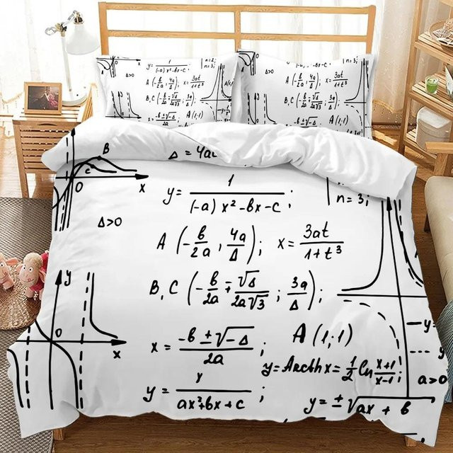 Bettwäscheset mit Mathe-Gleichungen von Binchi Outdoor Product, weißes Polyester-Mikrofaser-Bettbezug-Set für Kinder und Jugendliche, B/T/H: 200 x 200 cm - Bild 1