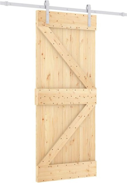 vidaXL Schiebetür aus massivem Kiefernholz in Natur und Weiß, B/H: 80 x 210 cm - Bild 1