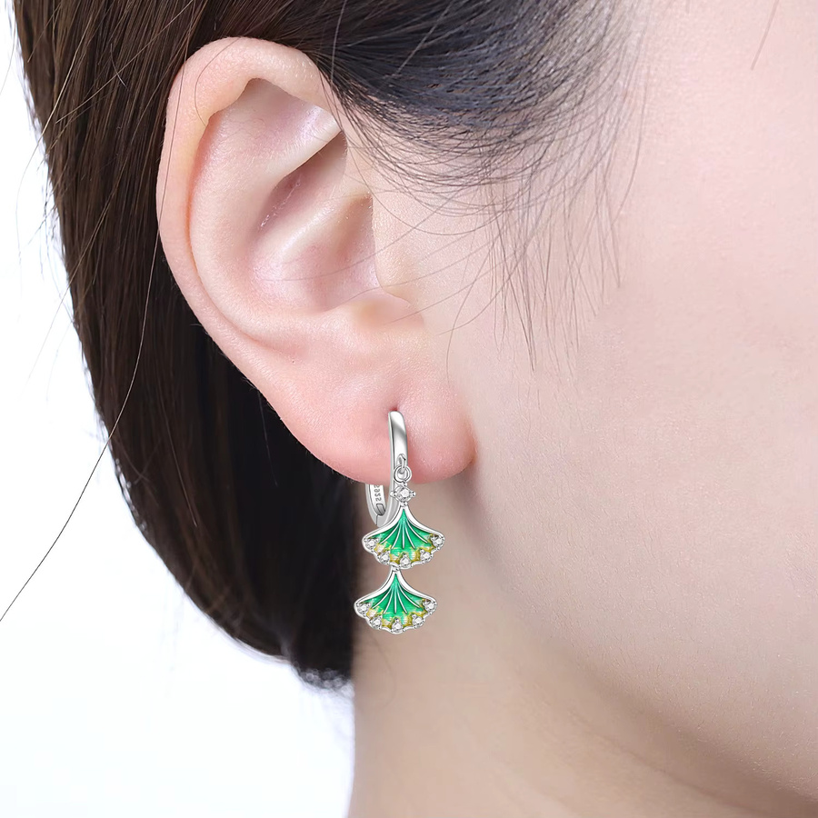 MISEFF Ohrringe, 925 Sterlingsilber, blaue Blumen, grüne Blätter, Damen - Bild 2