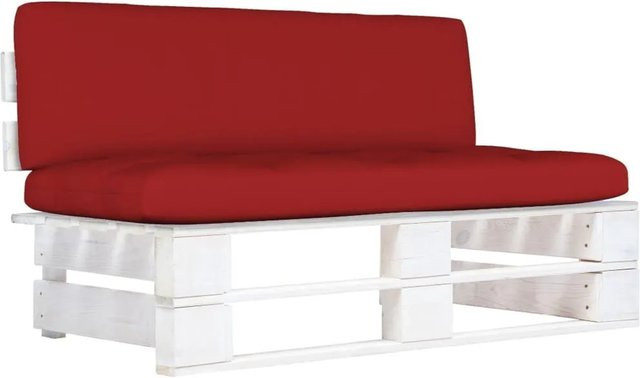 vidaXL Outdoor-Mittelsofa aus imprägniertem Kiefernholz mit Polsterkissen in Weiß und Rot - Bild 1