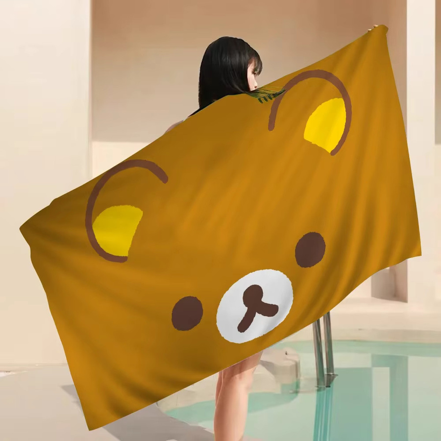 Rilakkuma Bär Badetuch aus Mikrofaser für Kinder, weich und wasserabsorbierend, Cartoon Strandtuch - Bild 2