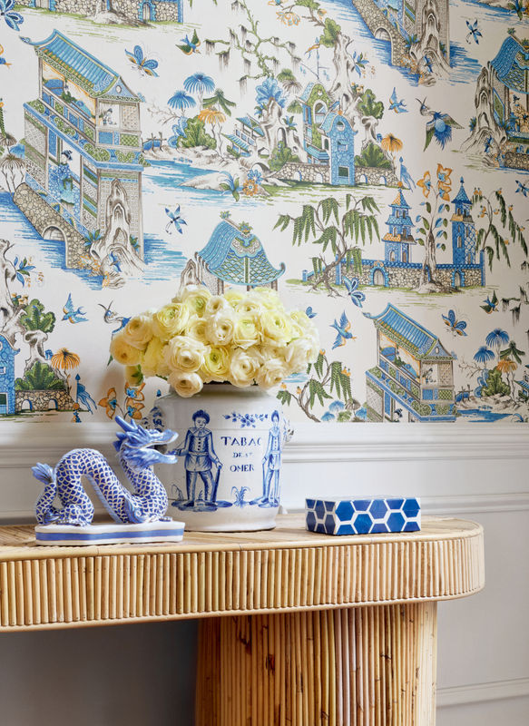 Thibaut Tapete Grand Palace Non-Woven mit botanischem Floral-Design in Blau und Grün - Bild 3