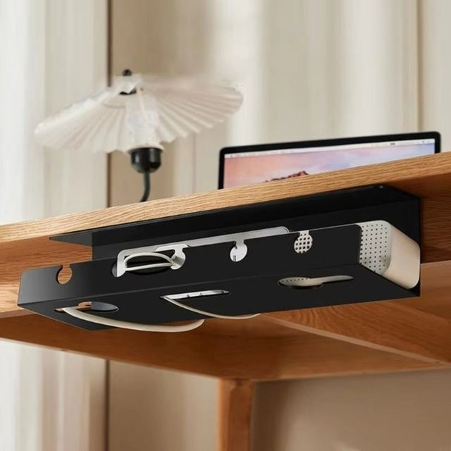 Robustes Kabelmanagement-Rack aus Metall für unter den Schreibtisch, Kabel-Organizer und Steckdosenleistenhalter ohne Bohren, erhältlich in Schwarz oder Weiß - Bild 1