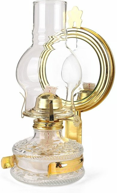 Tiaking Kerosinlampe im Retro-Stil mit Reflektor und transparentem Glas, Farbe Gold/Messing, Höhe: 27 cm - Bild 1
