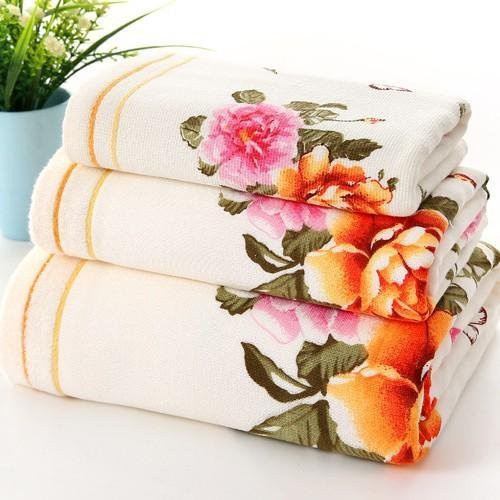 Lucky Black Cat Badetuch aus Mikrofaser und Baumwolle mit floralem Pfingstrosen-Design in Orange, Pink, Blau und Multicolour - Bild 1