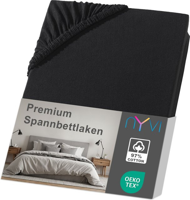 NYVI DreamScience Premium Spannbettlaken aus Baumwolle, Schwarz, Bügelfrei, mit Gummizug - Bild 1