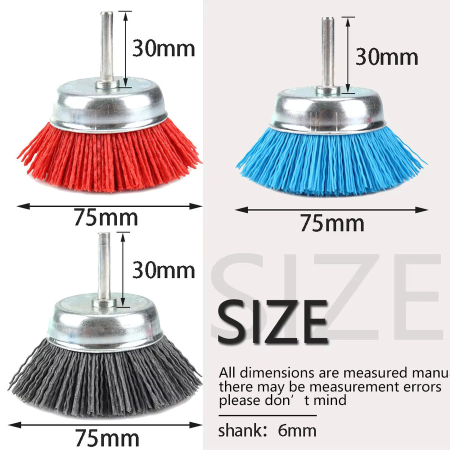 NuoDunco Nylon-Filament Schleifdrahtbürste mit 1/4 Zoll Schaft, 75mm Durchmesser, Körnung 80-240 zur Entfernung von Rost, Korrosion und Farbe - Bild 2