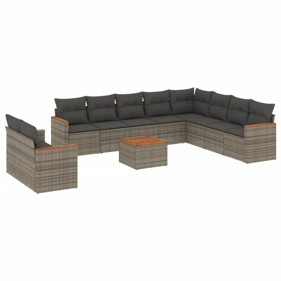 vidaXL 11-tlg Garten-Sofagarnitur Modell 40 aus Poly Rattan und Akazienholz in Grau - Bild 2