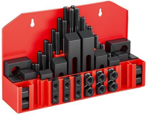 VEVOR Spannpratzen Set 58-teilig aus Stahl in Rot, 5/8 Zoll T-Nut mit 1/2 Zoll-13 Gewindebolzen, für Bridgeport- und Standard-Fräsmaschinen sowie Bohrmaschinen, Wärmebehandelt und Präzisionsgeschliffen mit flexibler Höhenverstellung - Bild 1