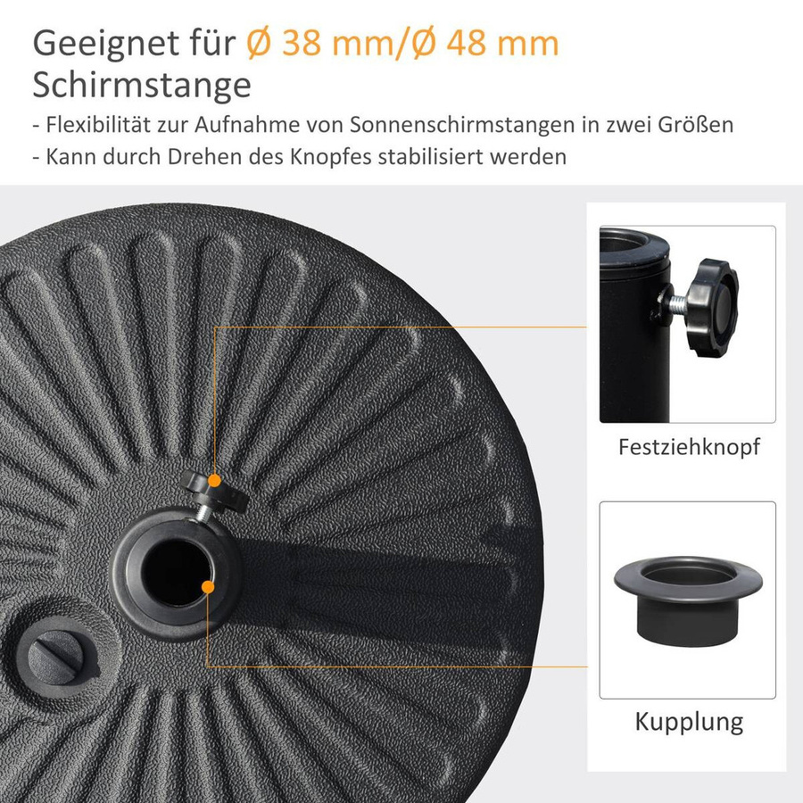 Outsunny Sonnenschirmständer aus HDPE und Stahl in Schwarz B: 51 cm, T: 51 cm, H: 30,5 cm - Bild 4
