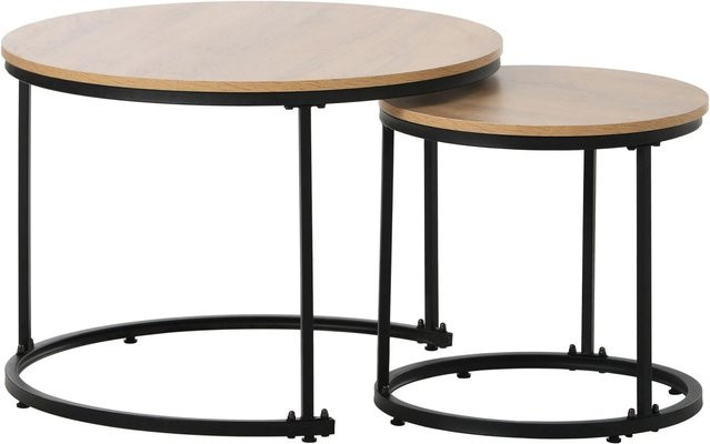 okwish 2er-Set Couchtisch Rund im Marmormuster Braun mit geschachtelten Beistelltischen für dein Wohnzimmer, Durchmesser: 71 cm - Bild 1