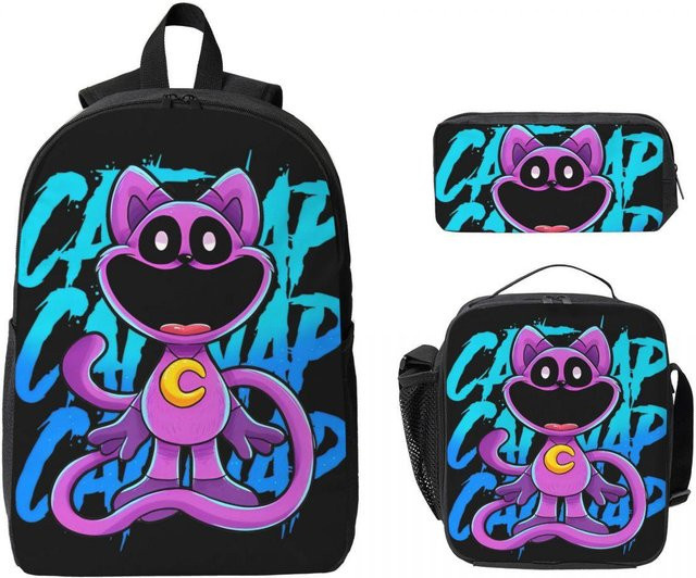 3-teiliges Monster CATNAP Schulranzen-Set von Fancy Style Studio mit Rucksack, Federmäppchen und Brotdose in Mehrfarbig für Schulkinder - Bild 1